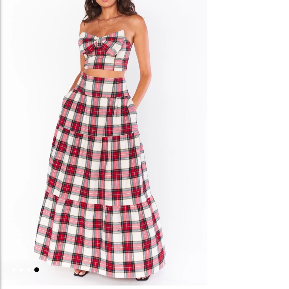 Show Me Your MuMu Red and White Checkered Christmas Holiday Melody Bow Top XS